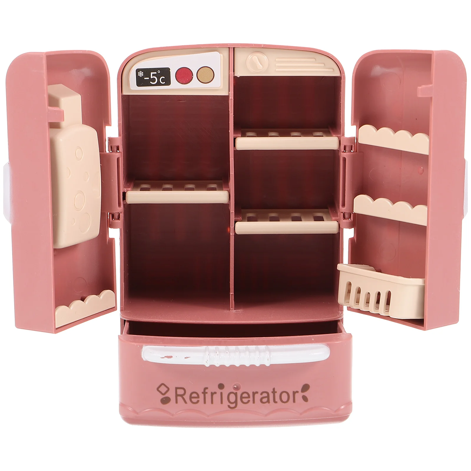 Double Door Refrigerator Mini Furniture Dollhouse Miniatures Fridge for Crafts Abs Accessories Kids Pretend Play Toys Child