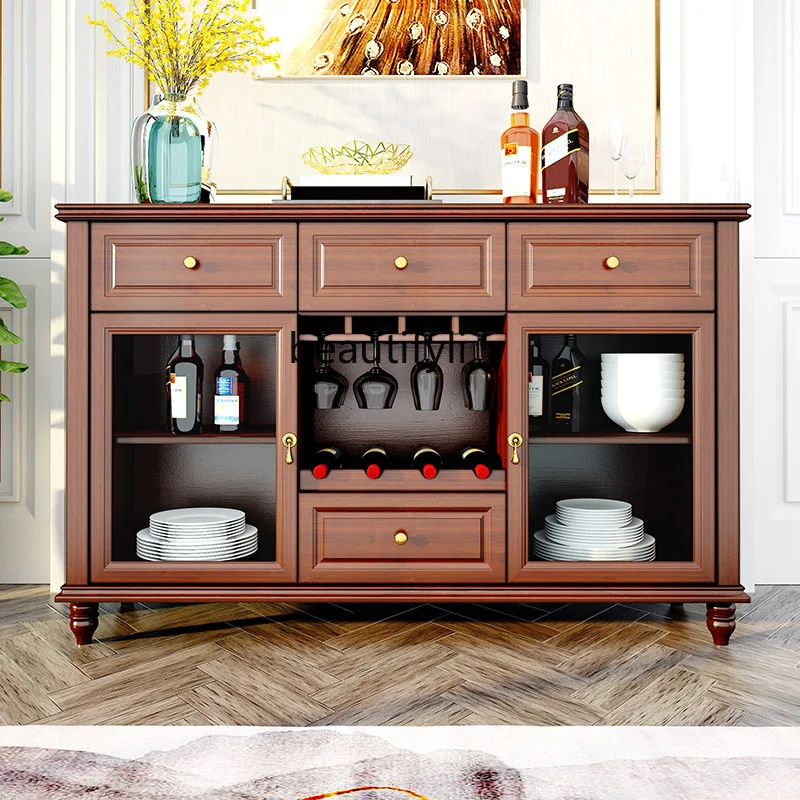 Solid wood dining side cabinet New Chinese light luxury restaurant tea simple double door storage wine cabinet