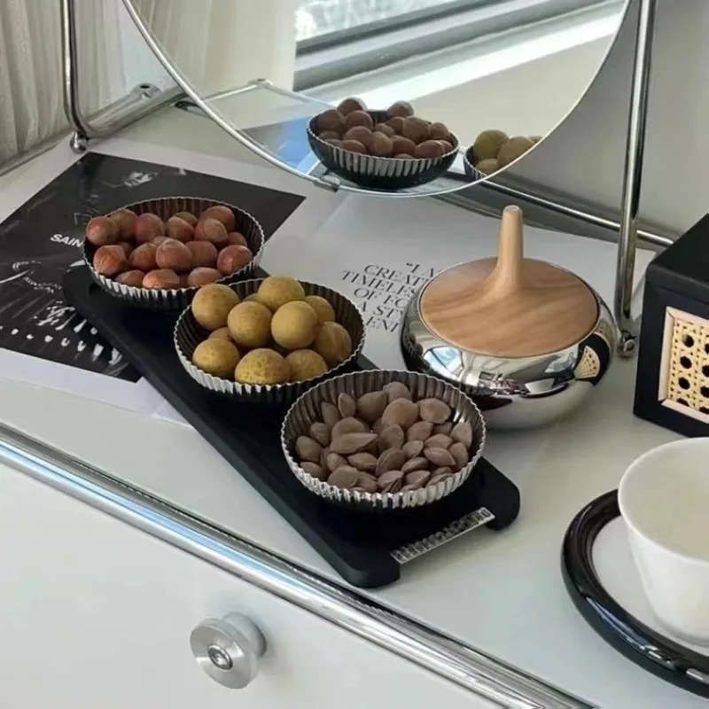 Stainless Steel Fruit Bowl Decorative Fruits Bowls Aesthetic Luxury Wooden Tray Elegant Modern Living Room Trays Home Decoration