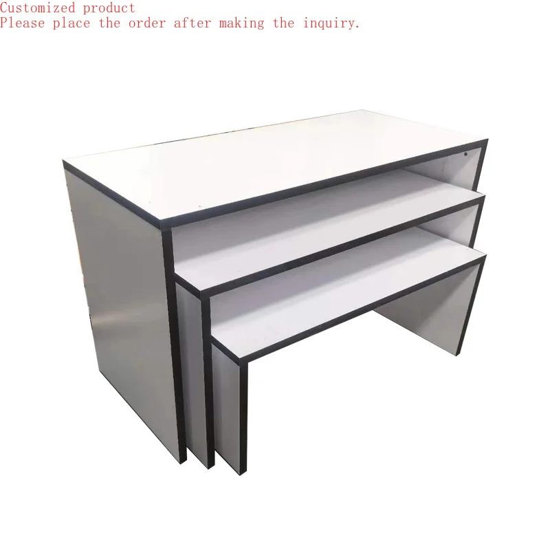 

Custom.Customized 3 Layer MDF Nesting Table Set Display Stands Wood Top Table Set for Cloth, Shoes Store