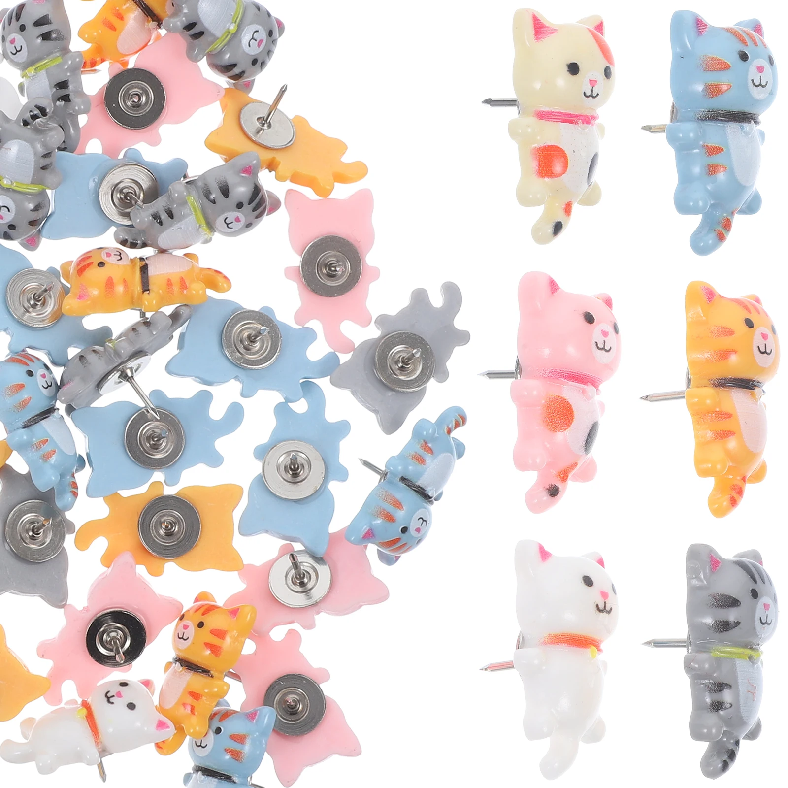 

60pcs Cat Push Pins Cute Thumb Tacks for Wall Decor Notice Board Resin Metal Lightweight Office