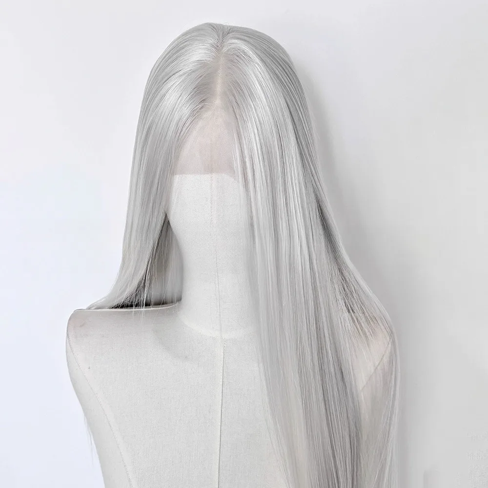 Sliver Lace Front Wig 13x4 Long Straight White Lace Front Wig High Temperature Fibers Synthetic Lace Front Frontal Cosplay Wigs