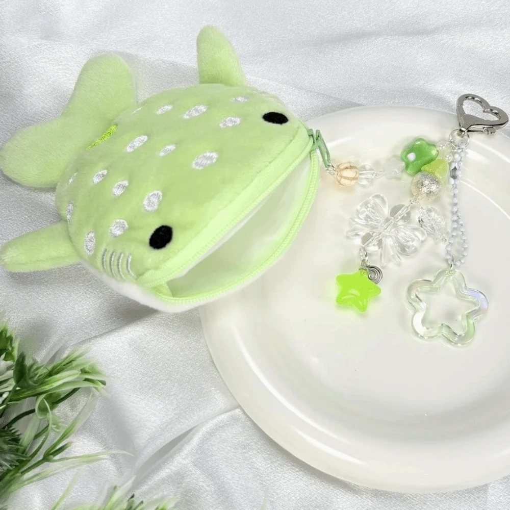 Cute Portable Whale Shark Coin Purse with Pendant Mini Size Wallet Cartoon Adorable Zipper Change Bag Data Cable Organiser