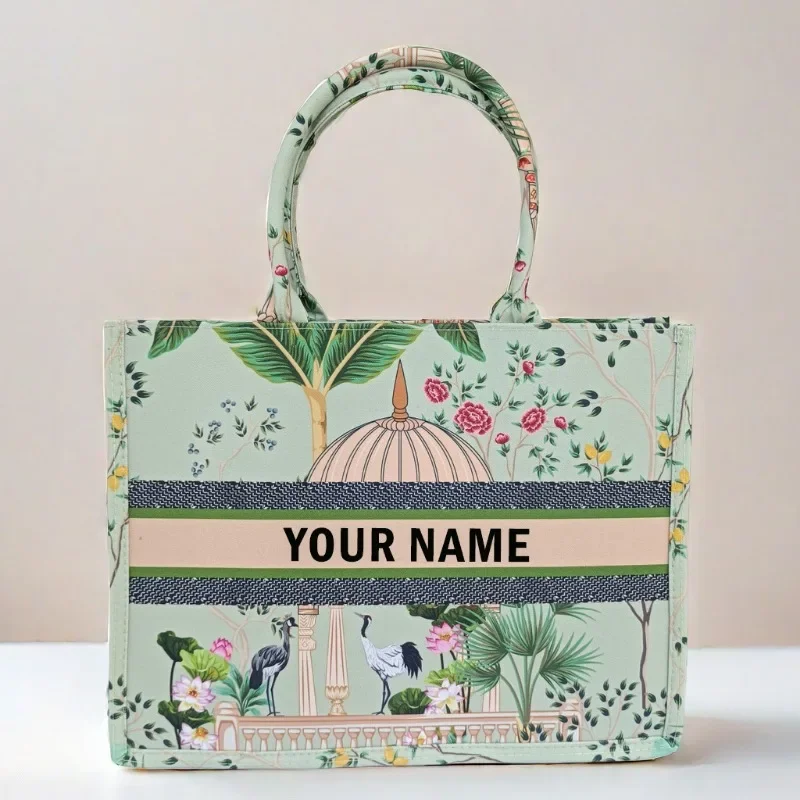 2024 Neue Designer-Damen-Einkaufstasche im künstlerischen Stil aus bedrucktem Canvas-Stoff, anpassbare, personalisierte Namenshandtasche