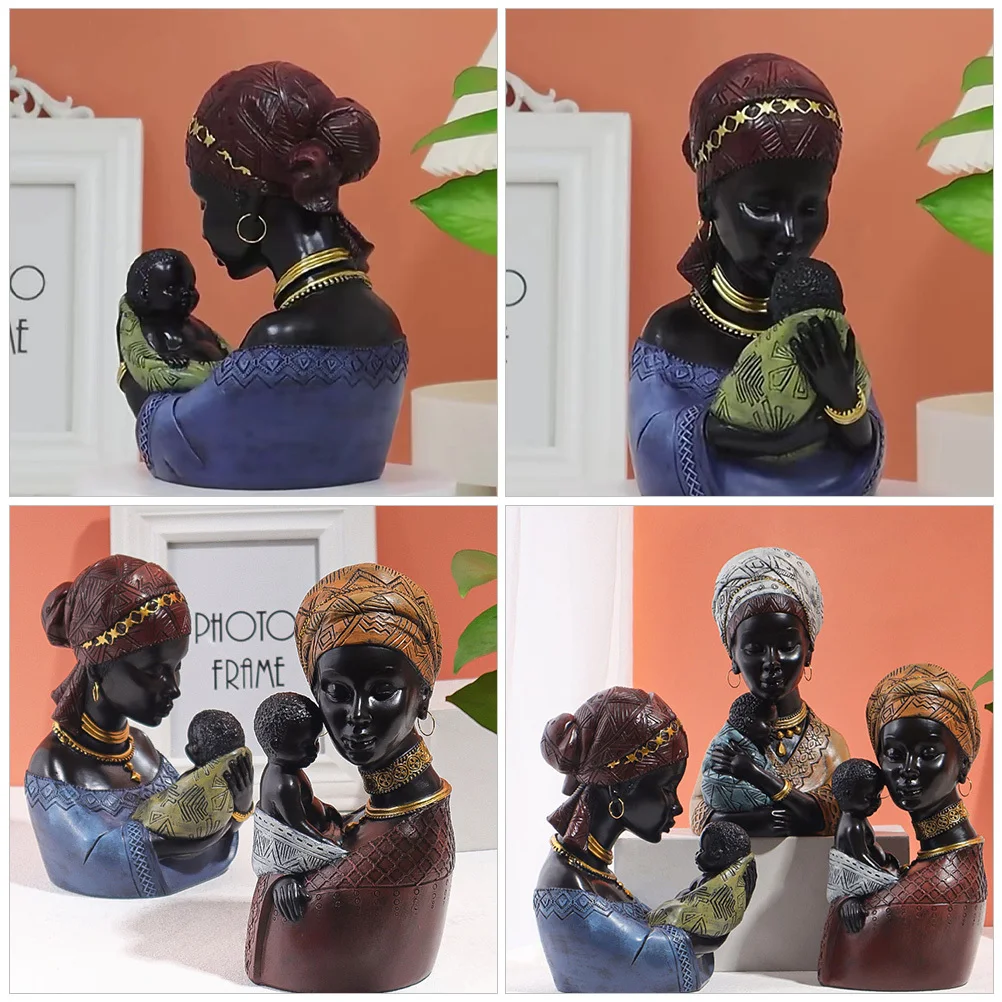 

Resin African Mother and Son Sculpture Decorative Home Art Statue for Tabletop Shelf Bookshelf Modern Figure Ornament Desktop