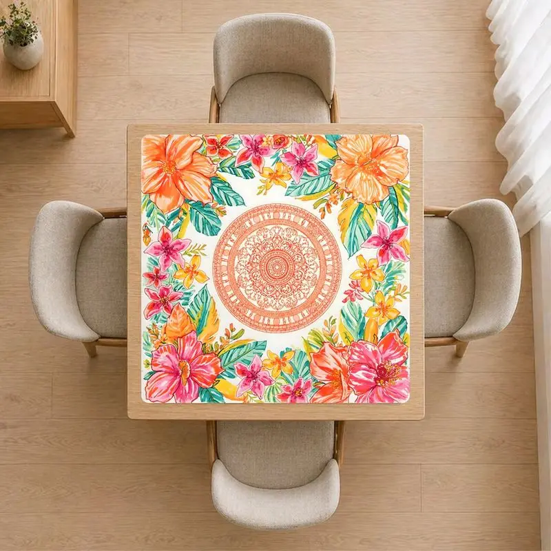 VIKAMA Tropical Flower Mahjong Table Mat Non Slip Rubber Waterproof Foldable Silent Game Pad For Travel Party