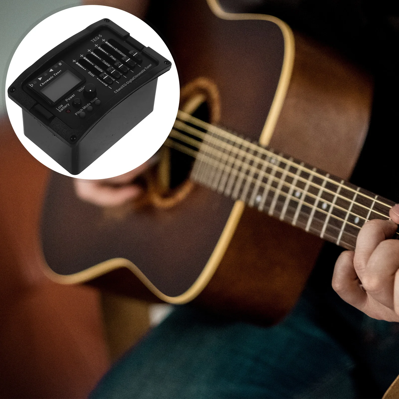 

5 Band Pickup Acoustic Electric Guitar Preamplifier Equalizer Tuner Black for