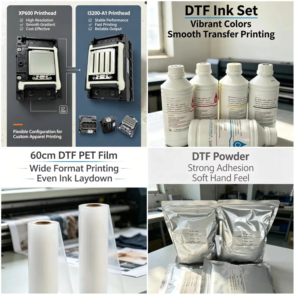 2pcs I3200 XP600 DTF Printer 60 cm A1 PET Film Printer T-shirt DTF Printing Machine with Shaking Powder Machine