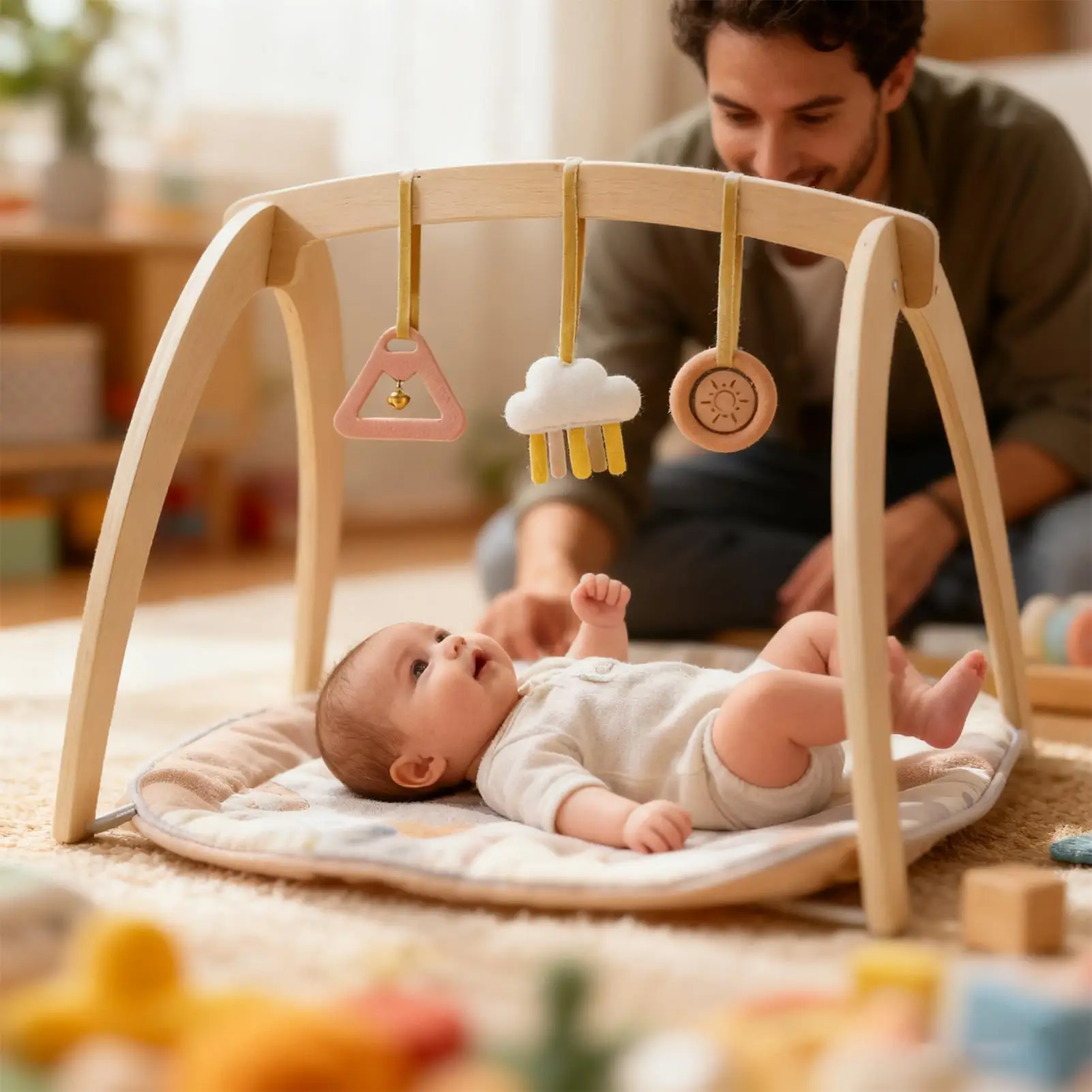 Activity Gym For Baby Learning Sensory Toys With Rattle Natural Stimulation Baby Play Gym For Toddler Kids Girls Shower Birthday