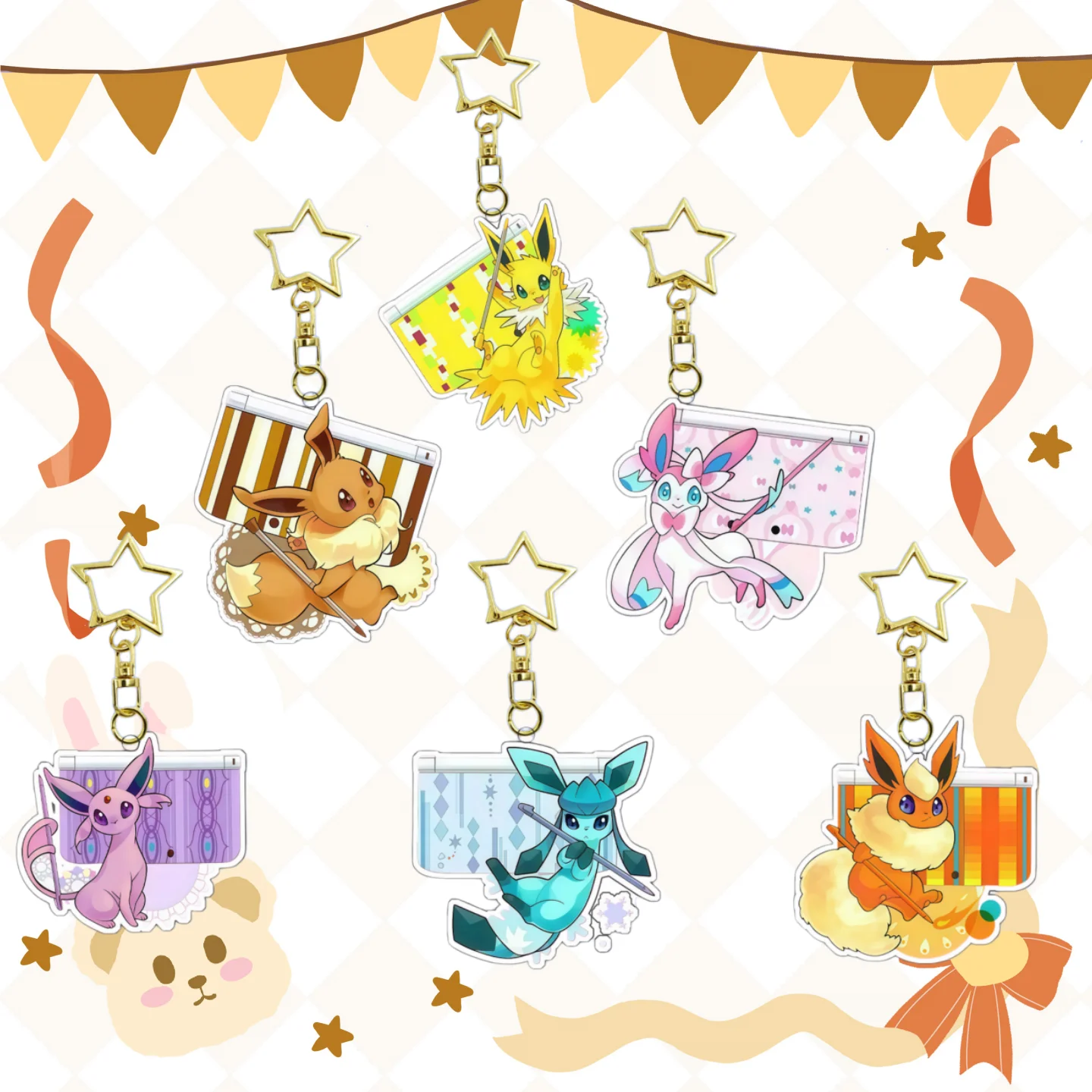 Acrylic Q Version Character Keychain for Espeon Flareon Glaceon Sylveon Eevee Vaporeon Anime Decoration Collection Lovely Gift