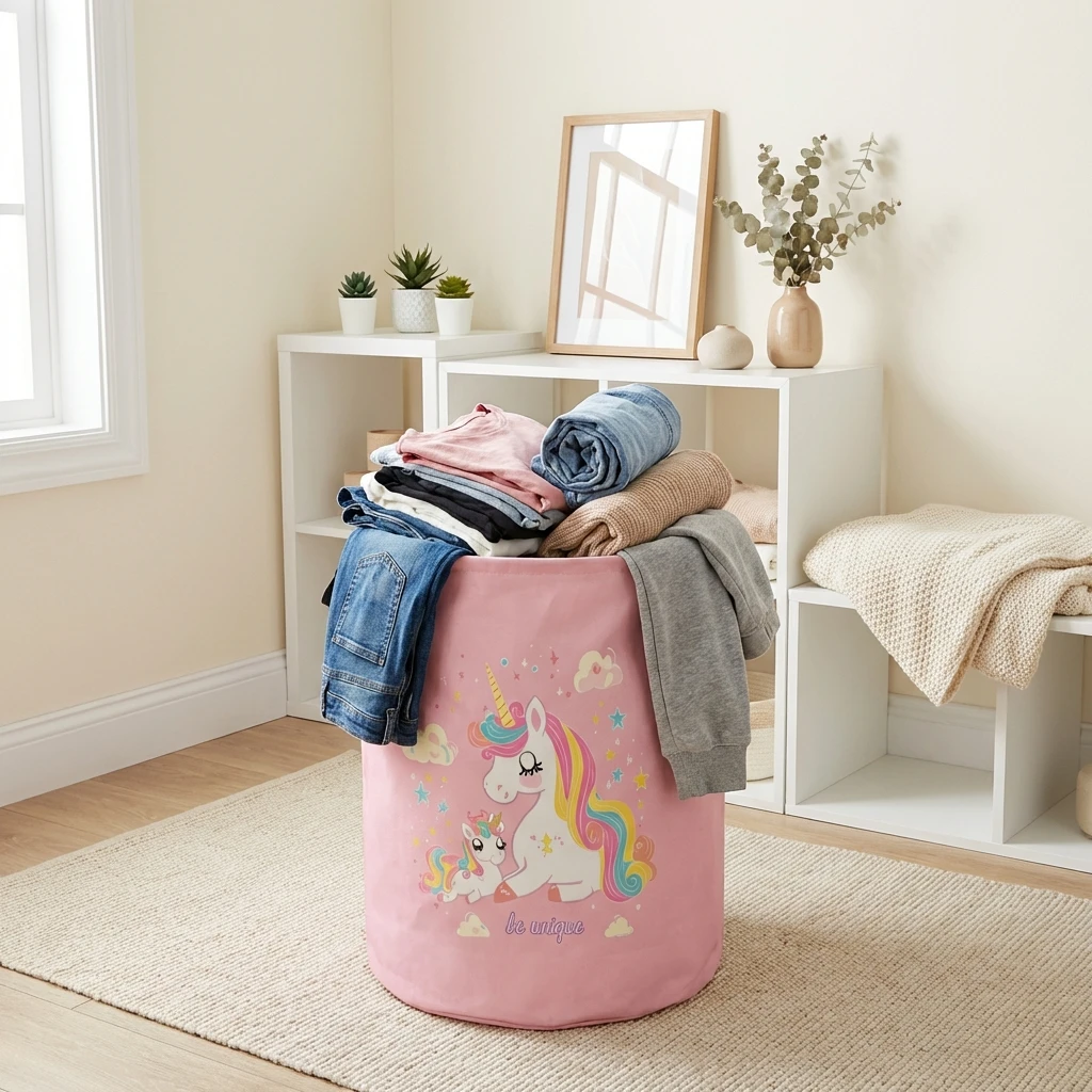 Unicorn Laundry Basket, Foldable Large Capacity Canvas Storage Bucket, Children's Toy Clothing Storage, Home Bathroom