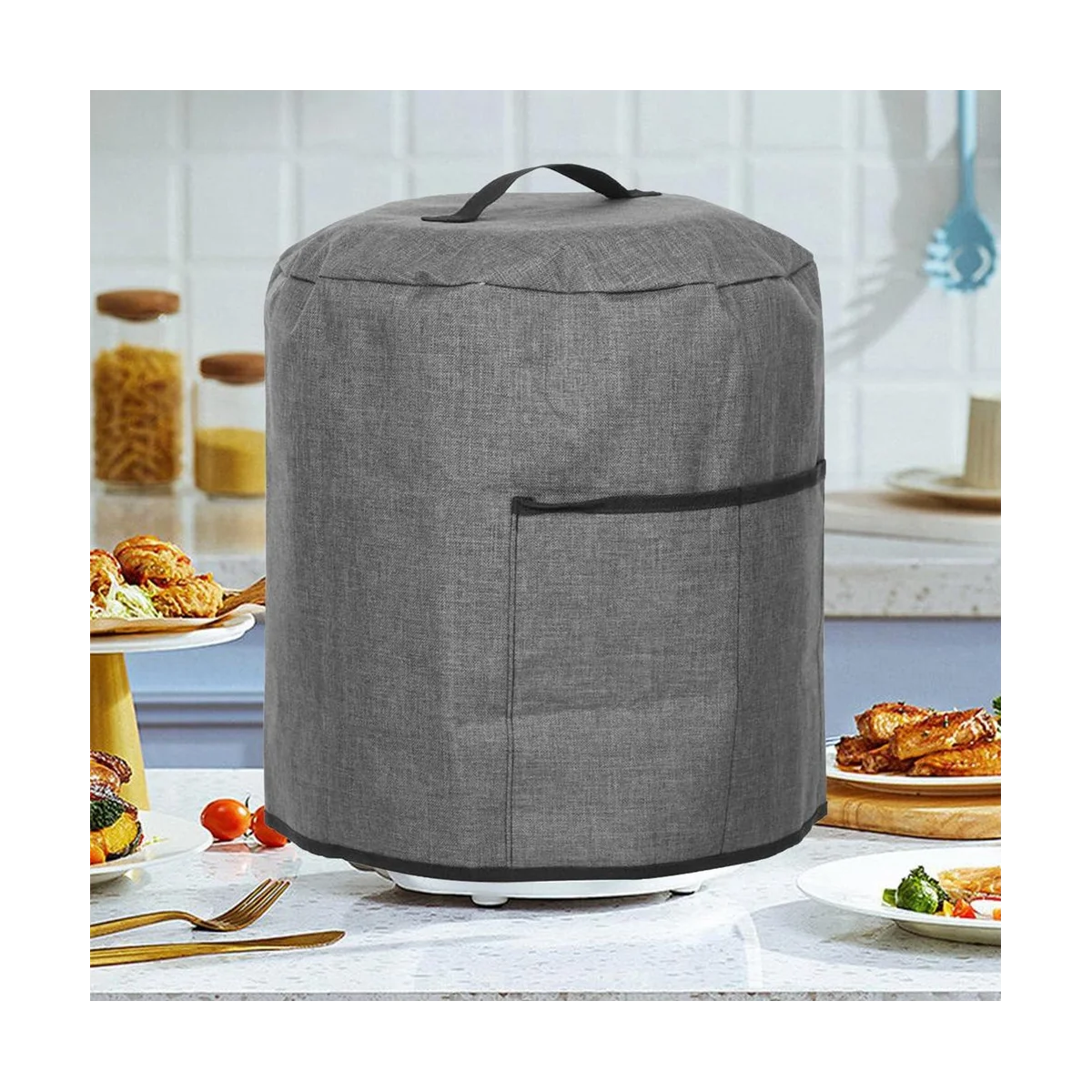 ฝาครอบหม้อทอดอากาศฝาครอบกันฝุ่นสําหรับหม้อทอดอากาศเครื่องใช้ในครัวครอบคลุมอุปกรณ์เสริมหม้อทอดอากาศแบบพกพาพร้อมที่จับ 2 อัน