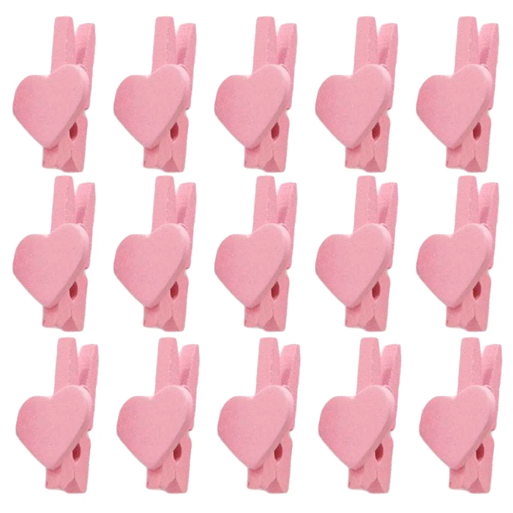 

50 Pcs Love Clip Desktop Paper Holder Photo Folder Pink Wood Base Memo Clips Office