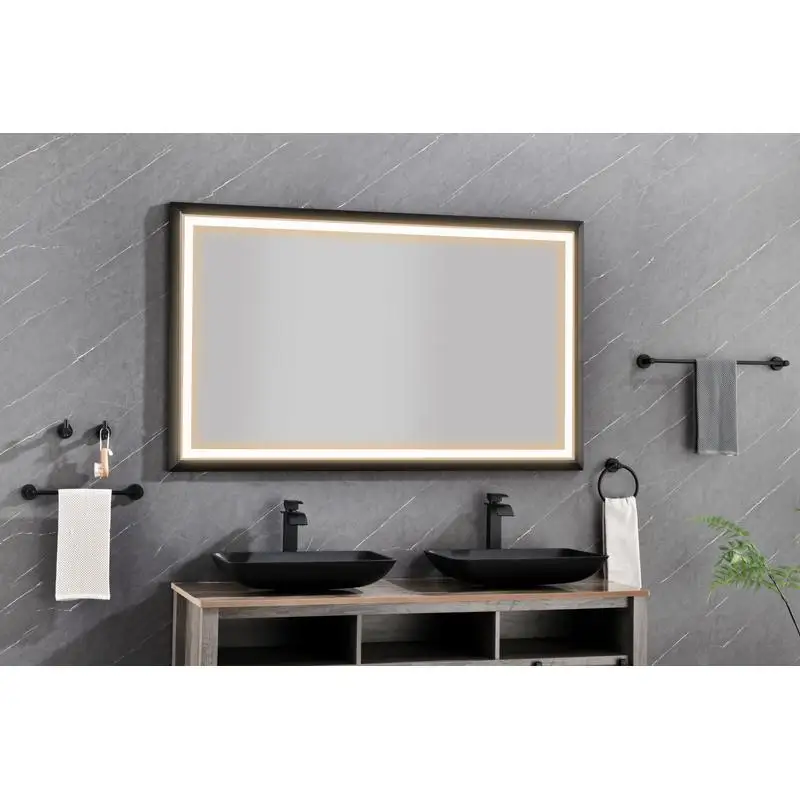 

72x36 Inch LED Bath Mirror, Aluminum Frame, Wall-Mounted Vanity Mirror, Anti-Fog, Memory Feature, 3 Light Colors, Stepless
