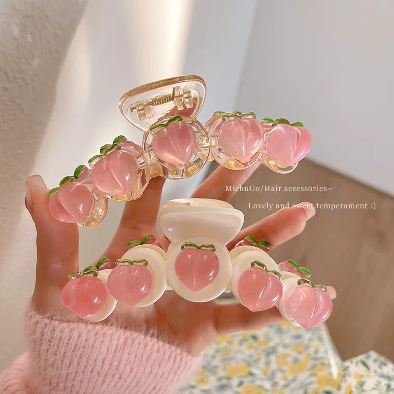 

60Pcs/Lot Spring Transparent Pink Peach Grab Soft Sister Japanese Sweet Hair Clip Shark Claws Styling Tools Accessories HA2579