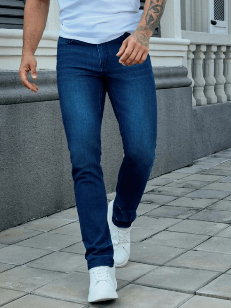 

Мужские эластичные джинсовые брюки на заказ, всесезонная смесь мягкого хлопка, адаптируемый стиль для городских ошибок в офисные встречи