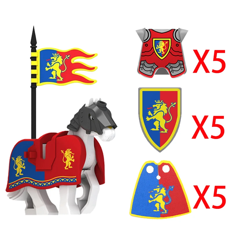 Blocs de construction de chevalier Dragon vert château médiéval, accessoire de figurine, gilet de bouclier, Cape de cheval de guerre, drapeau Orc, jouet loup, cadeau D123