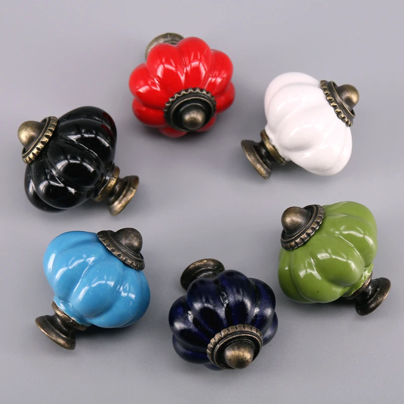 1PC Colorful Ceramic Cabinet Knob, Drawer Pull & Handle Pumpkin Design Porcelain Handle Cupboard Door Knob Kids Furniture Pull