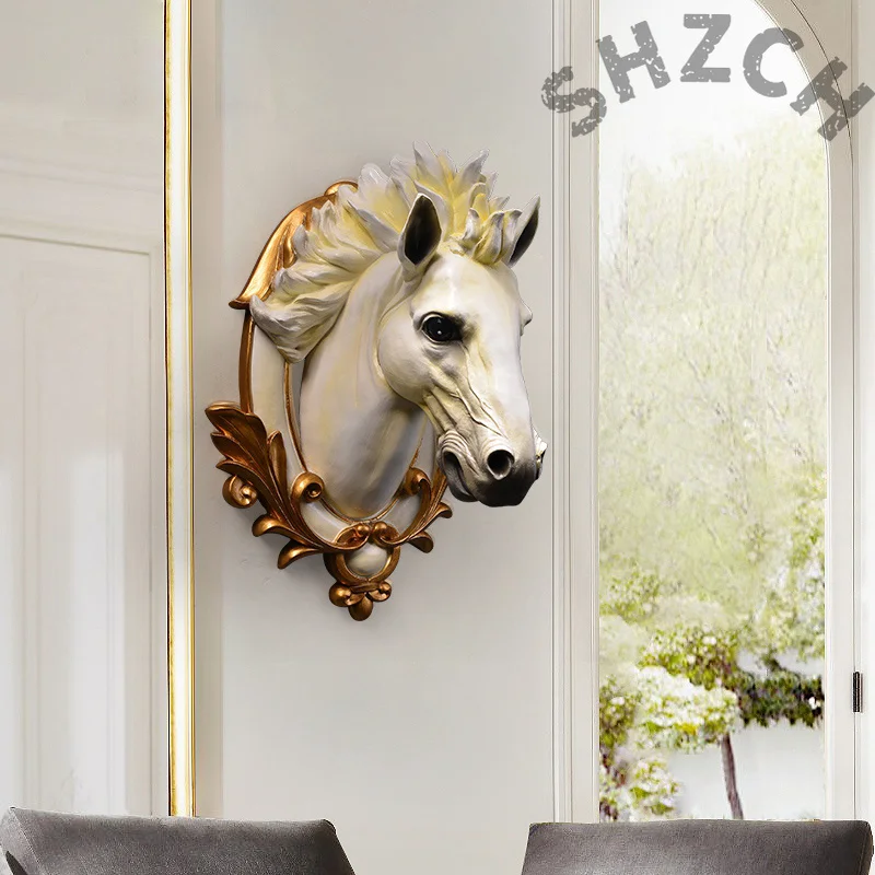 Creative Horse Head Pendant Wall Mounted Sculpture Living Room Background Wall Statue Entrance Nordic Home Decoration