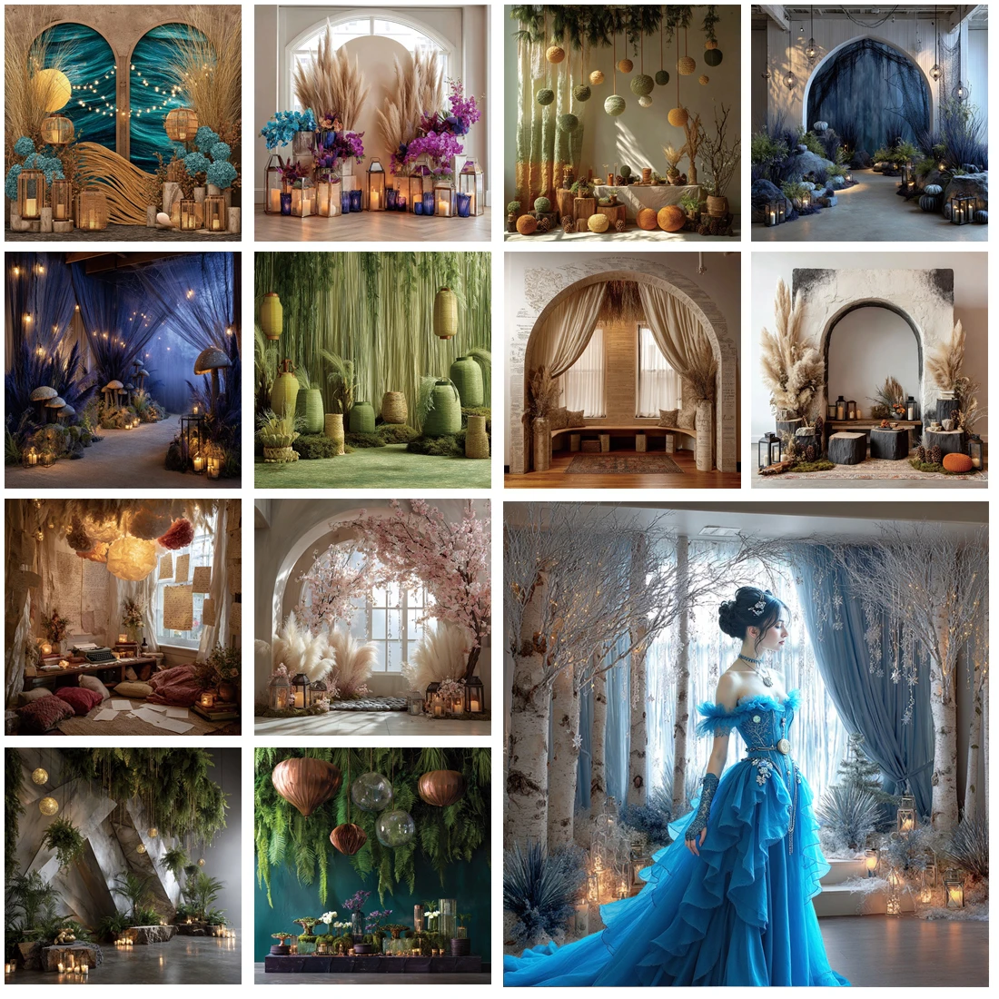 MOON.QG Boho Draping Flowers Backdrops For Photography Pampas Grass Arch Curtain Backgrounds Photocall Shooting Party Supplies #1