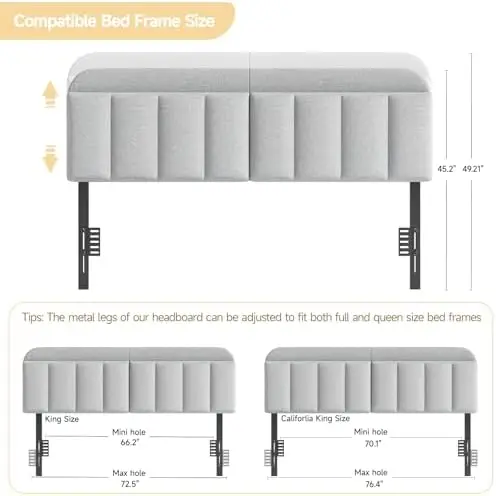 Adjustable Headboard for King/California King Size Bed Frame, Linen Fabric Bed Headboard with Storage & RGB LED Light - view 4