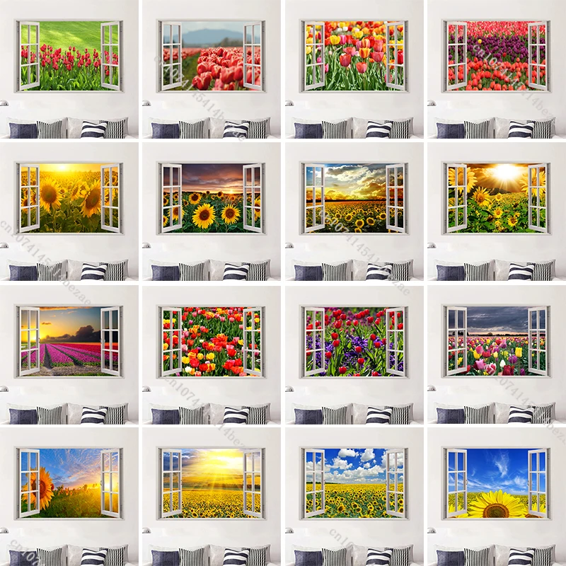 

Tulip Flower Sea Wall Sticker Mural Bedroom Living Room Decorative Wallpaper PVC Vinyl Sunshine Sunflower Sticker