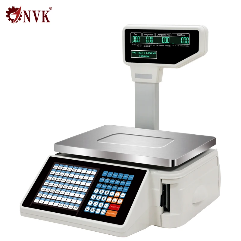 

NVK TM-A20b Label Printing Scale Cash Register 15kg/30kg For Supermarket Barcode Printing Weighing Scale