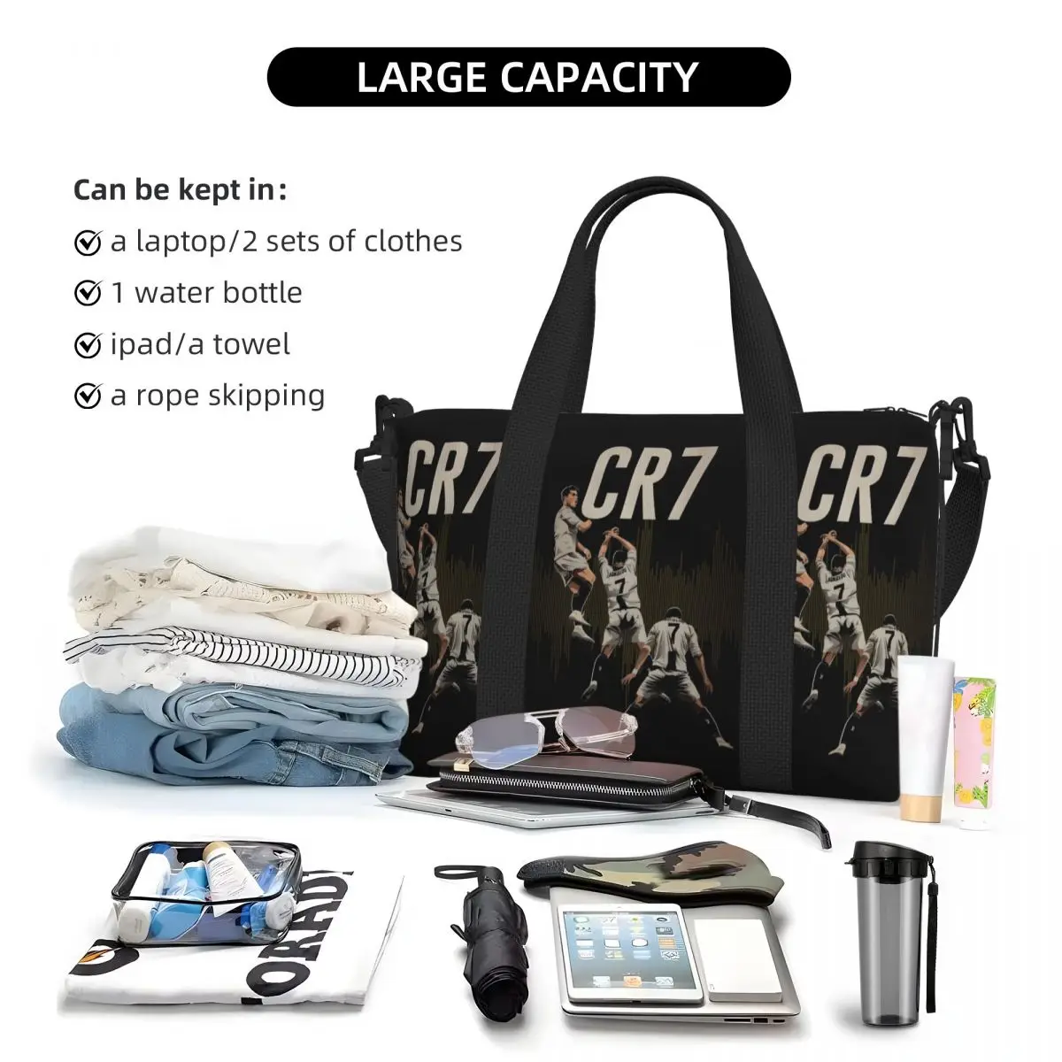 CR7-Cristiano-Ronaldo Bolsa de viagem de grande capacidade Bolsa de viagem de grande capacidade Weekender Gym Sport Holdall