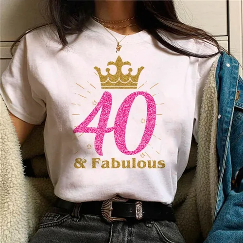 Camiseta de 40 cumpleaños, camiseta de cómic, ropa de mujer de manga corta, ropa estética de viento Yujie, camisetas gráficas, ropa de mujer