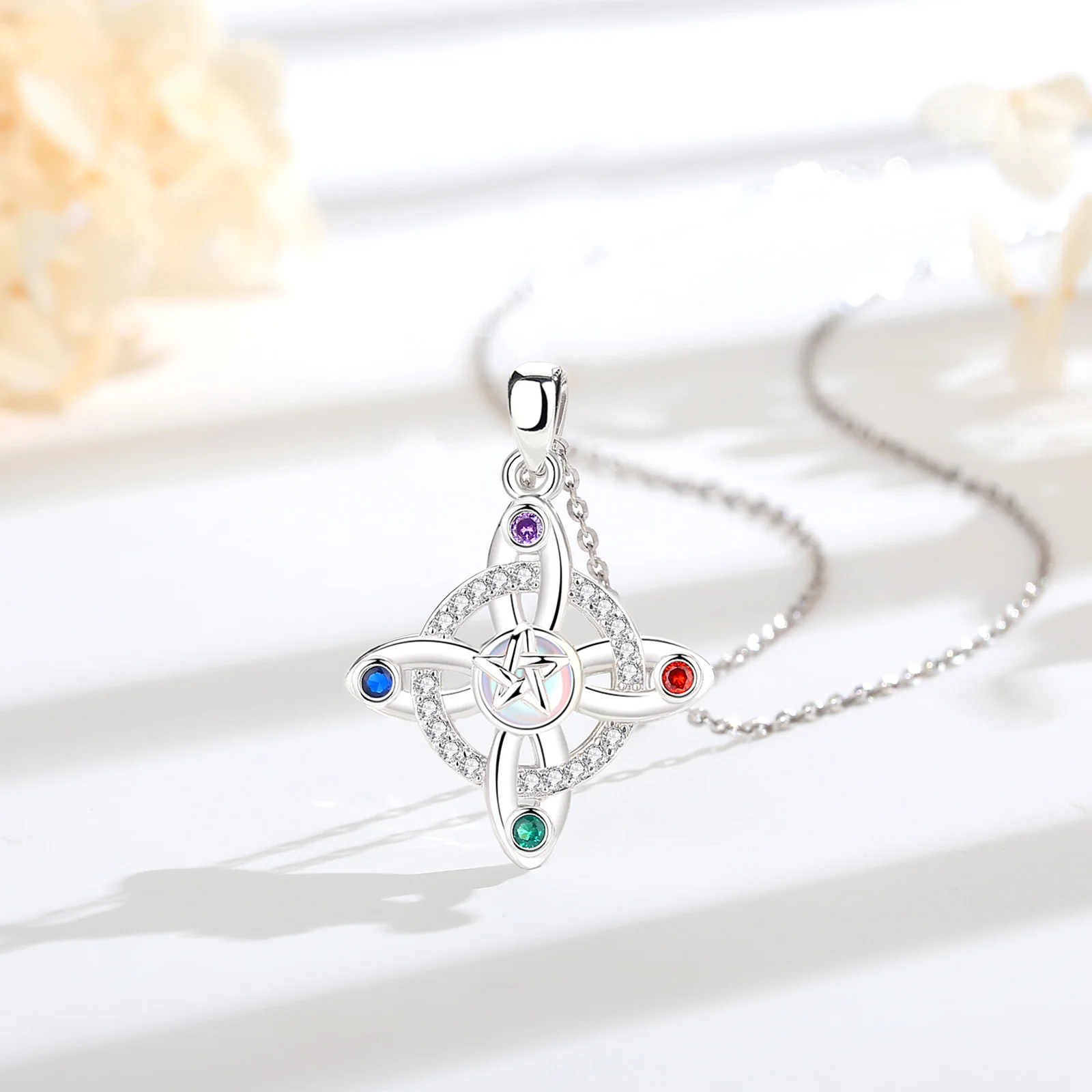 AEONSLOVE 925 Sterling Silver Jewelry Set for Women Witches Knot Necklace Earrings Ring Celtic Protection Amulet Spiritual Gift