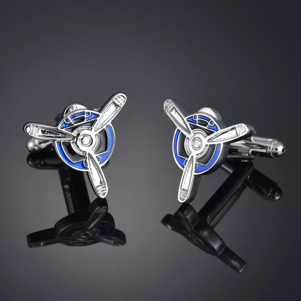 Steering Wheel Shape Silvery and Blue ryBusiness Classic Geometric Copper Men's Cufflinks Gift Party Wedding Suit Shirt Jewelry