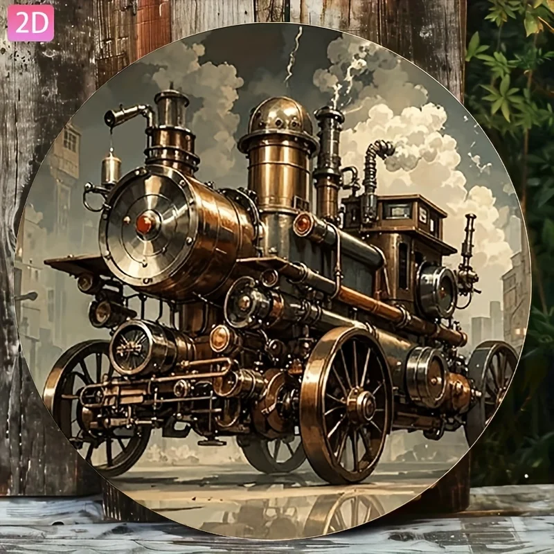2D Flat Steampunk Train Gears Metal Sign - Vintage Locomotive Wall Decor for Home Bar Cafe Garage Outdoor Man Cave Gift