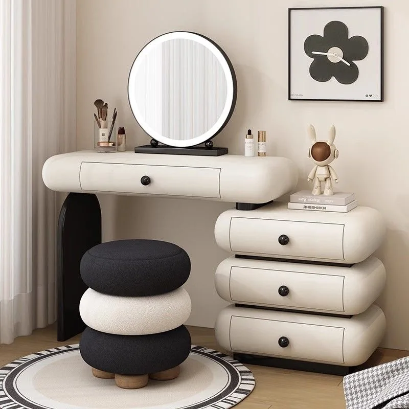 Light luxury solid wood, dressing table bedside table integrated, high-end sense, large apartment, cream style makeup table
