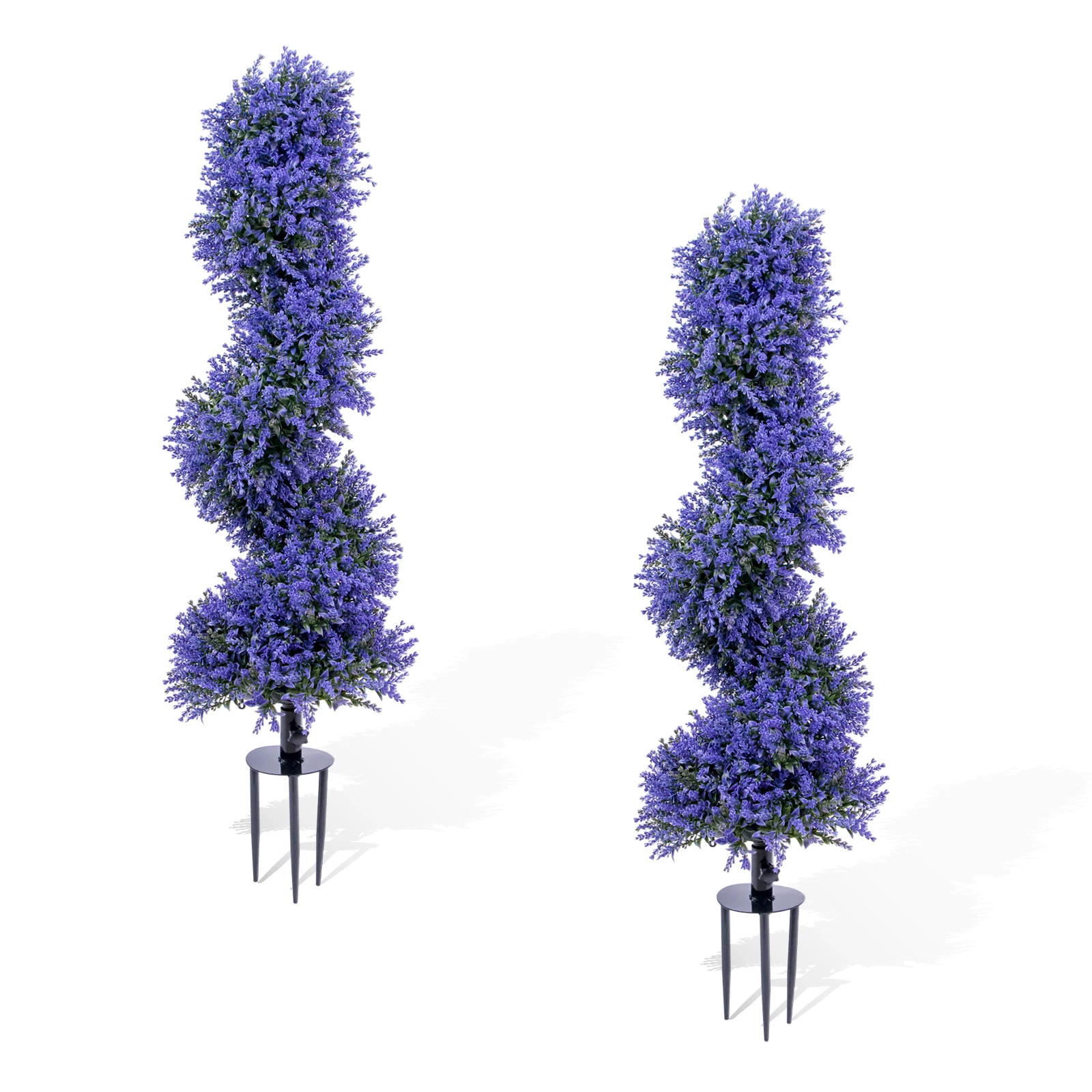 2 Pack 90cm Artificial Lavender Topiary Tree | Realistic Spiral Topiary Tree, Faux Outdoor & Indoor Decorative Plants, UV-Resistant, Weatherproof with Iron Stakes