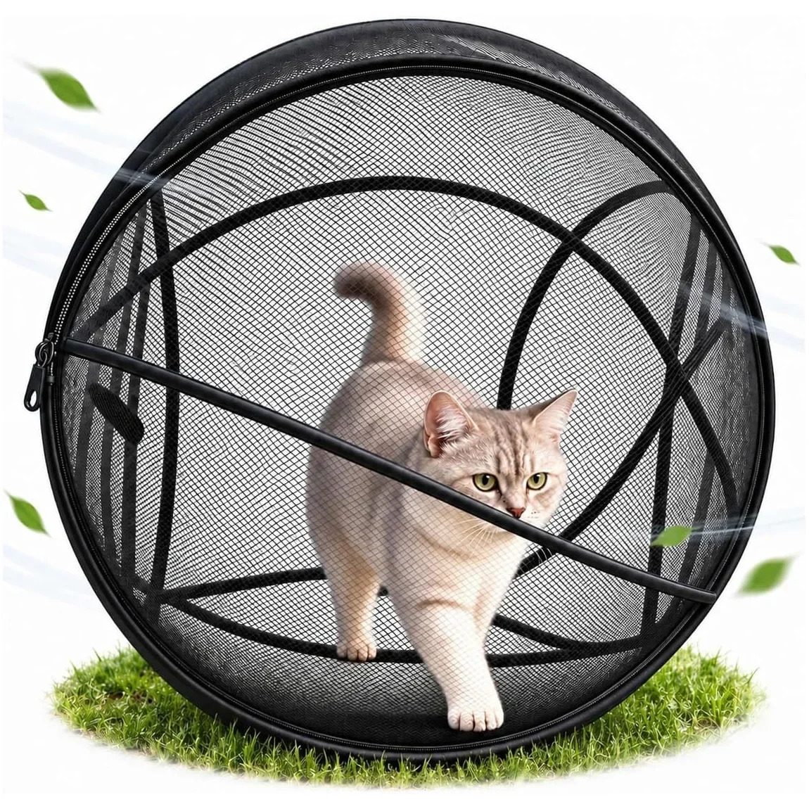 Hamster Ball for Cats Rolling 360 Panoramic Cat Playpen for Outside Collapsible Mesh Pet with Zipper for Backyard and Patio Use