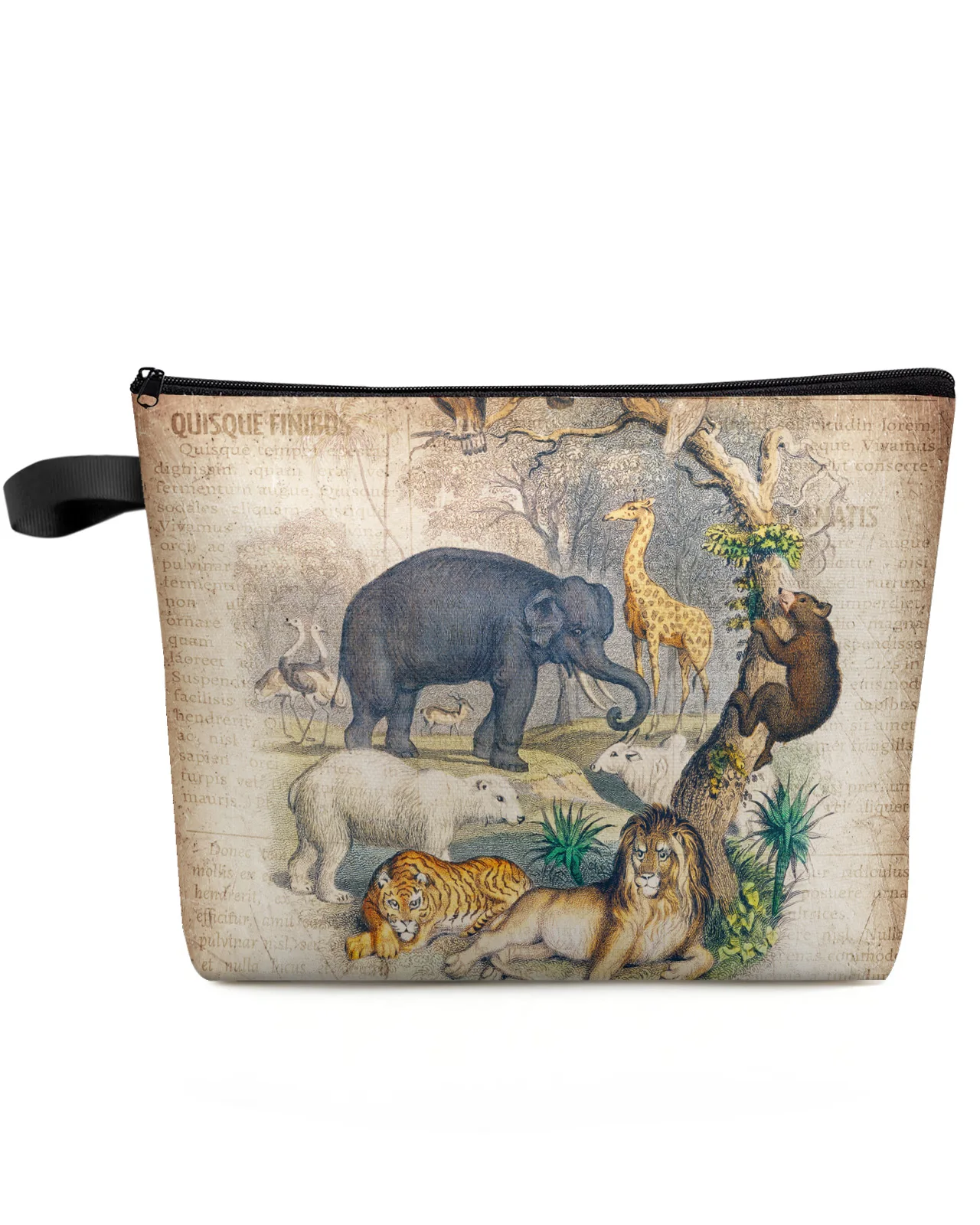 Wild Animal Vintage Elephant Lion Tiger Forest Makeup Bag Pouch Women Essentials Cosmetic Bags Organizer Storage Pencil Case