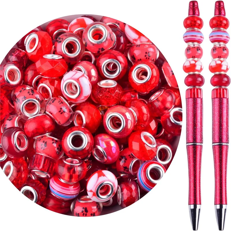 10Pcs 14x8mm Round Murano European Large Hole Beads with Silver Cores for DIY Charms Bracelet Pens Jewelry Garden Stakes Craft