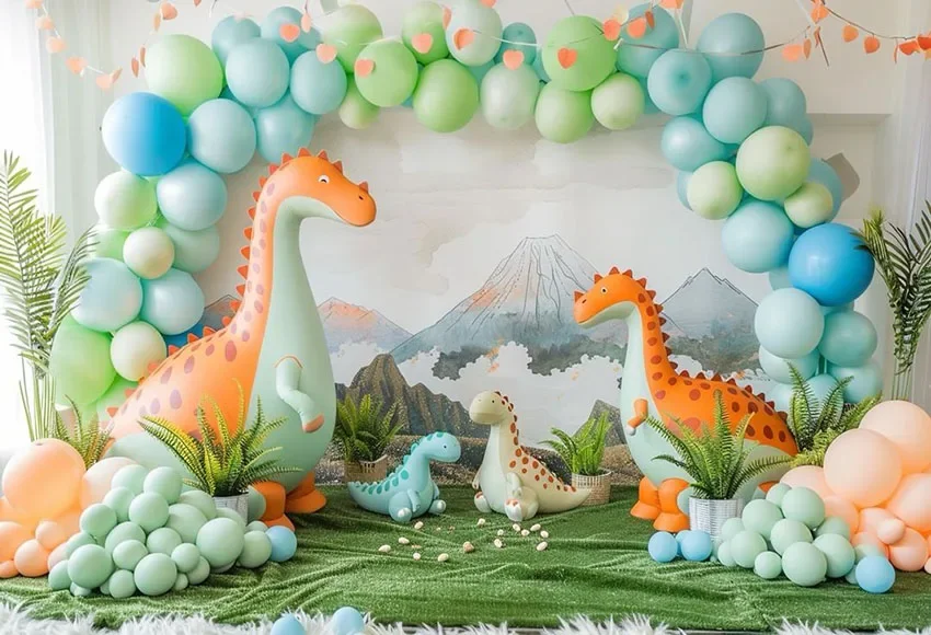 Mehofond Photography Background Jungle Forest Dinosaur Balloon Children Birthday Cake Smash Portrait Decor Backdrop Photo Studio