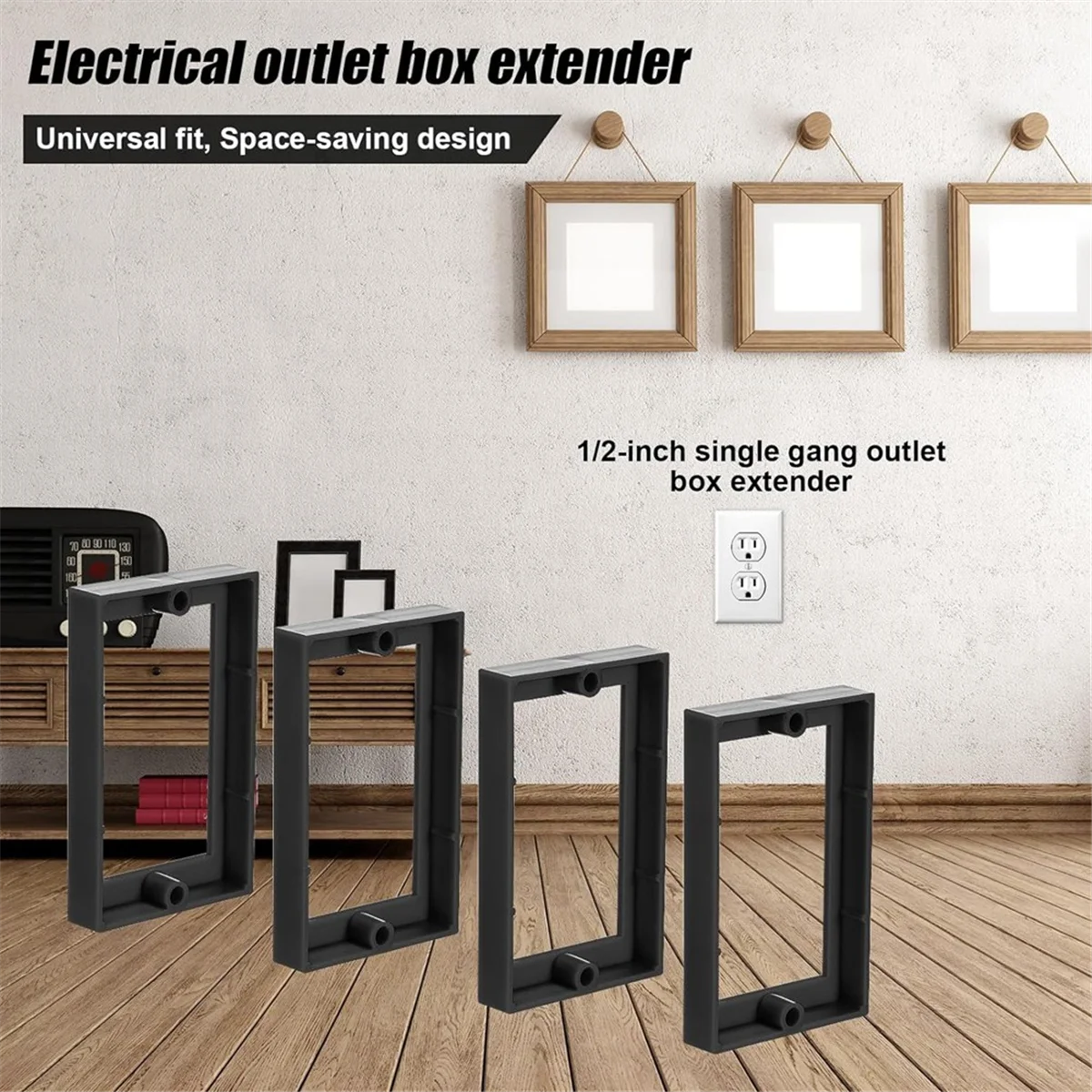 4Pcs 1/2Inch Single Gang Outlet Box Extender,Electrical Outlet Extender Receptacle Extender Outlet Extension Box Black