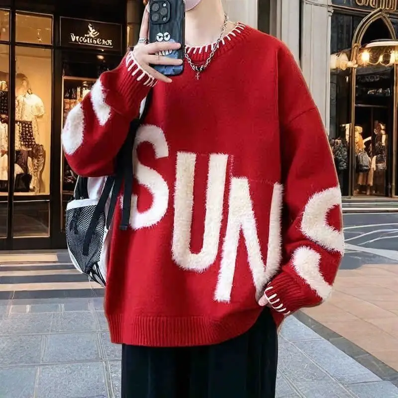 

Thiened Knitted Letter Pattern Sweater for Teenage Boys Autumn Winter Casual High Ne Warm Polyester Fiber Long Sve Zipper