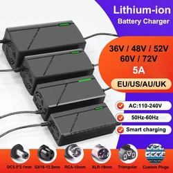 36V 48V 60V 72V Charger 5A 10S 13S 16S 20S Lithium-ion Battery Pack 42V 54.6V 67.2V 84V 5A Charge Smart Fast Charging US/EU Plug