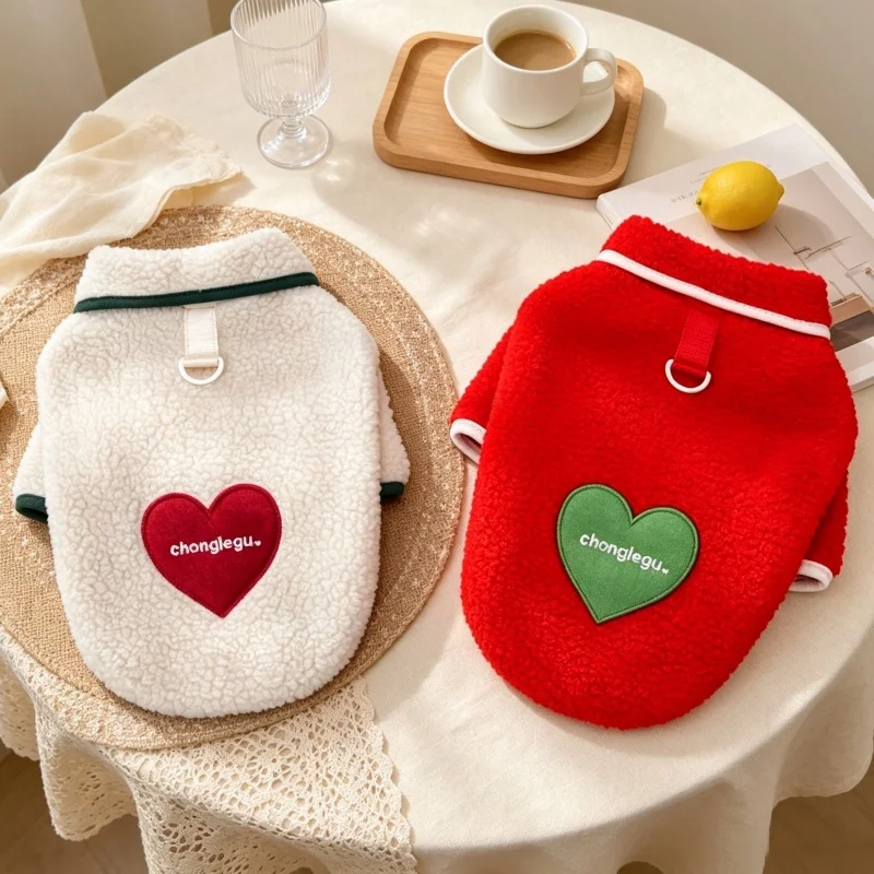 Fashion Plush Dog Hoodie Autumn Dog Clothes Soft Warm Puppy Coat Heart Label Cat Jacket Pet Pullovers Yorkie Hoodie Pet Costumes