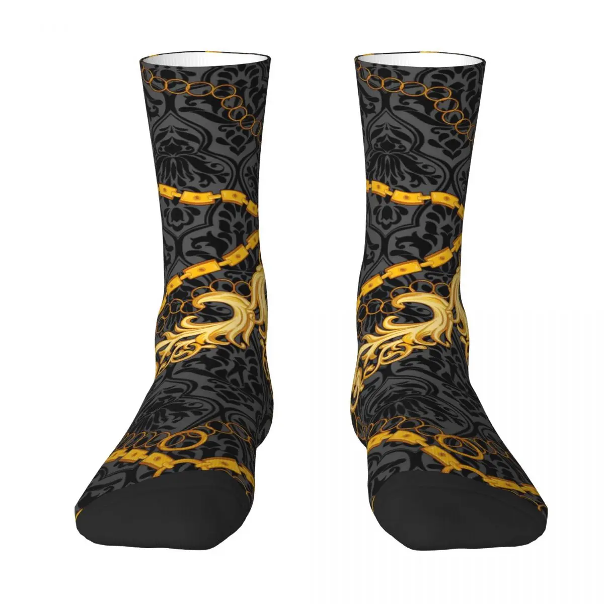 Gold Chain Socks Autumn Vintage Print Stockings Casual Girls Warm Soft Socks Graphic Outdoor Anti Bacterial Socks