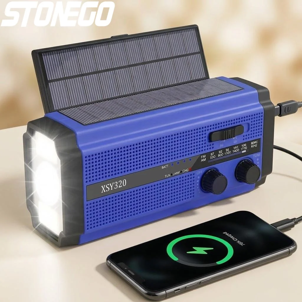 

Портативное солнечное радио с ручным динамо-генератором, 5000 мАч, AM/FM, LED-фонарь, SOS-сигнал, для кемпинга, походов и активного отдыха