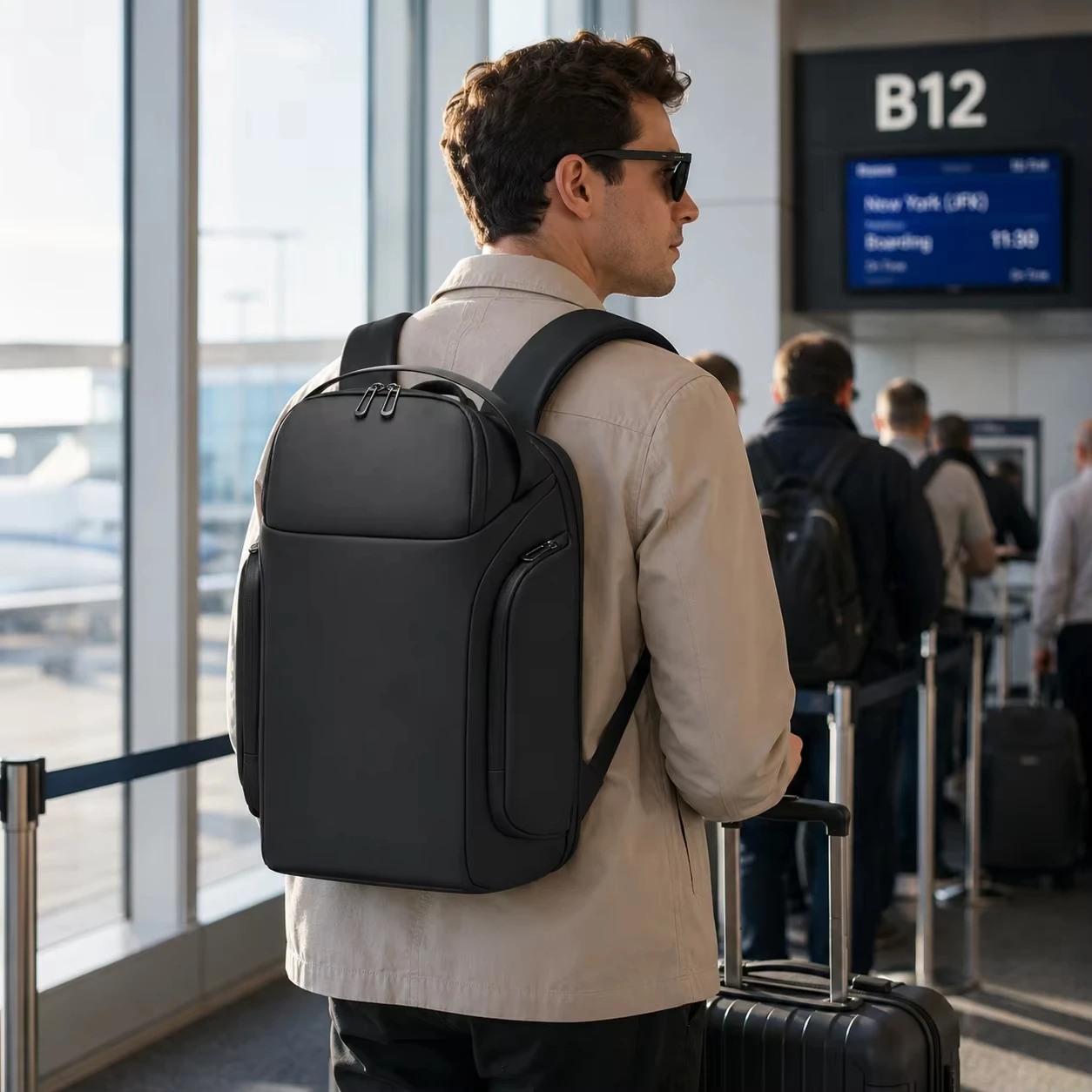 EURCOOL Men Backpack Waterproof Laptop Backpack PVC Male Business Bag 15.6 Inch Computer Notebook Backpacks