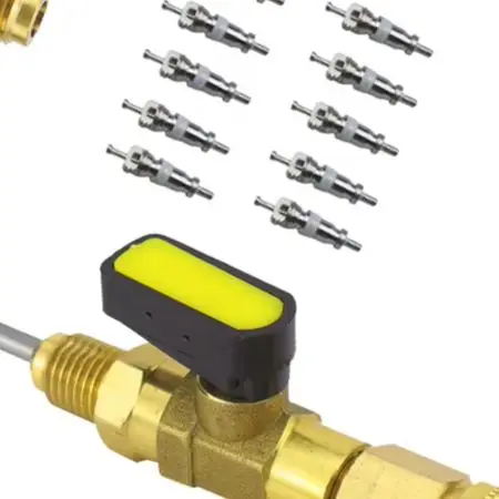 Aluminum Alloy Valve Core Removal Tool for Air Conditioning Includes Brass Adapter and Multiple Valve Cores for Convenience