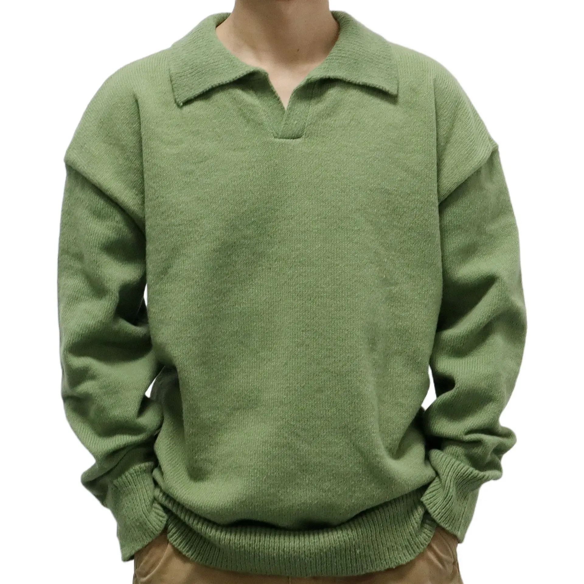 

Men's minimalist candy colored POLO collar knitted sweater loose fitting for both men and women in autumn and winter same style