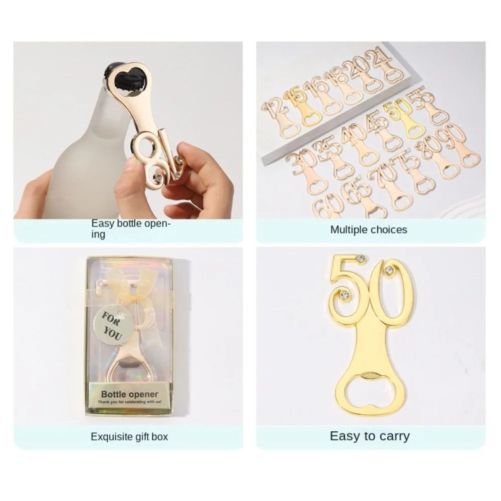 New Zinc Alloy Birthday Bottle Openers Rose Gold Number Shape Beer Opener Souvenir Diamond Bar Tool Guest Return Gifts