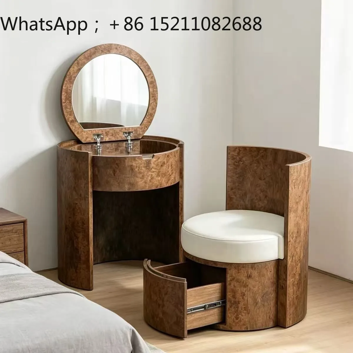 SCYmedieval style solid wood tree tumor bark dresser small advanced makeup stool integrated makeup table flip cover makeup table