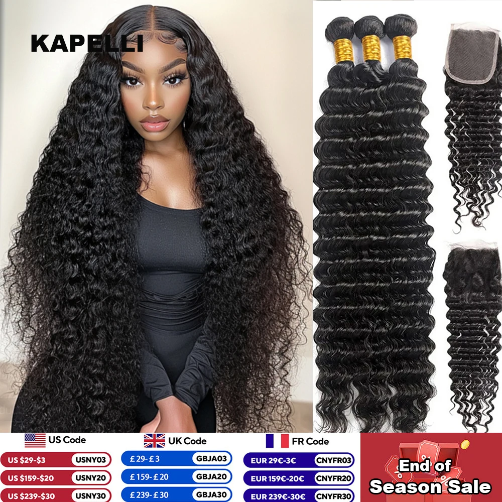 Loose Deep Wave Human Hair Bundles With Closure Transparent 4x4 Closure 13X4 Frontal Human Hair Weave Tissage 3/4 Bundles Remy